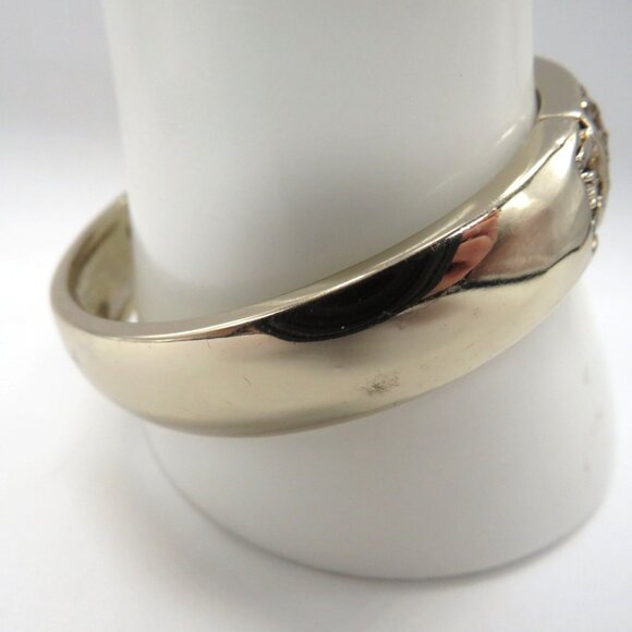 Gold Tone Bracelet Hinged Bangle Black Gilt Rhinestones Encrusted - Picture 3 of 10